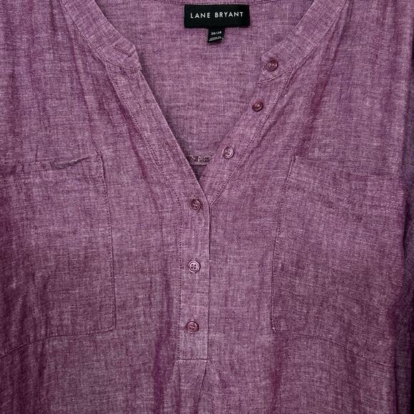 Lane Bryant Purple Linen Cotton Blend V Neck Split Hem Pop Over Tunic Top 26/28 - Picture 7 of 12